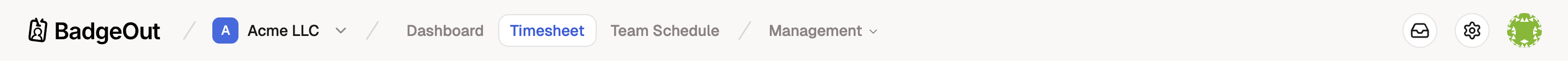 Top navigation header with Dashboard, Timesheet, and Team Schedule links, Timesheet selected.